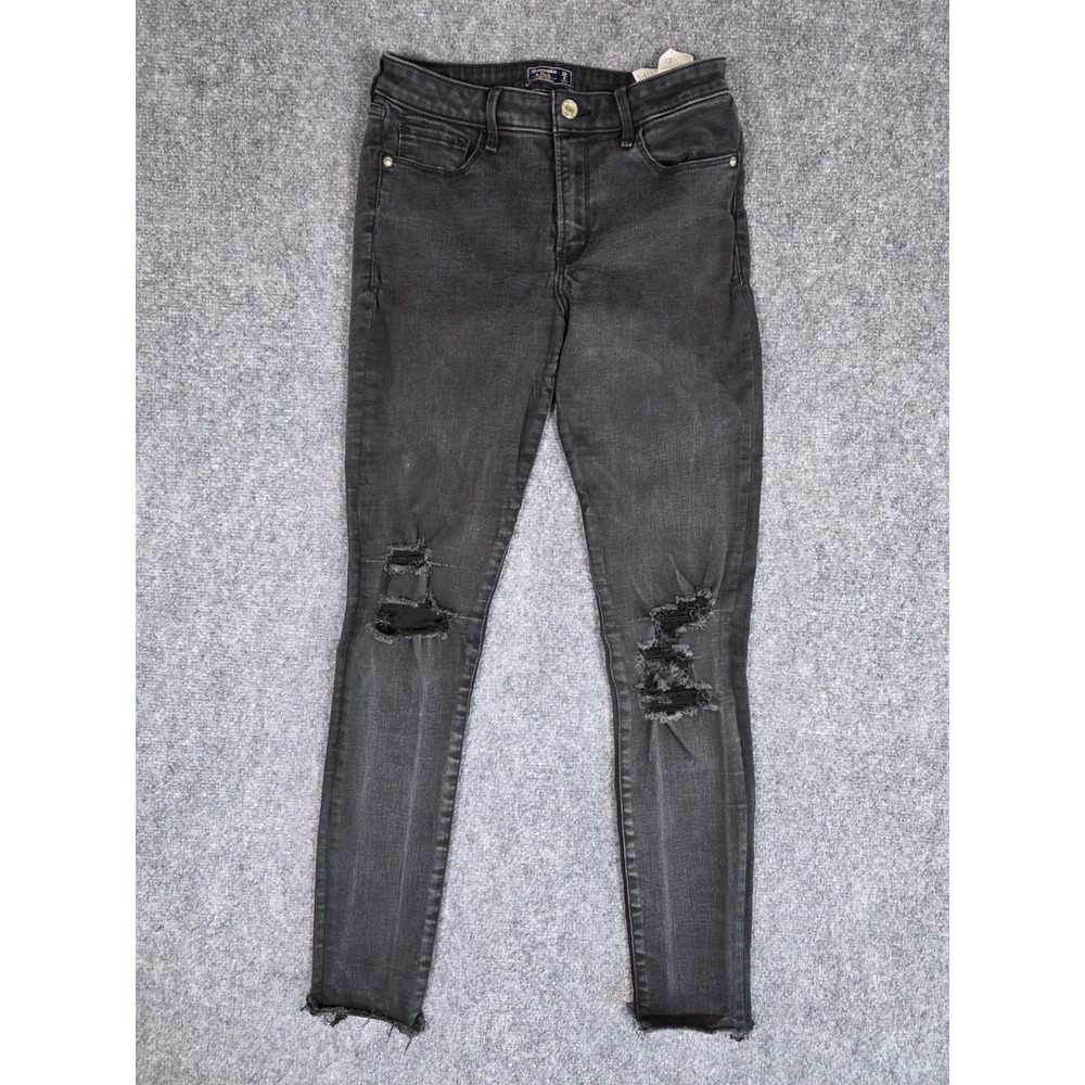 Abercrombie & Fitch Super Skinny Jeans Womens 27x29 Black Distressed Mid Rise‎